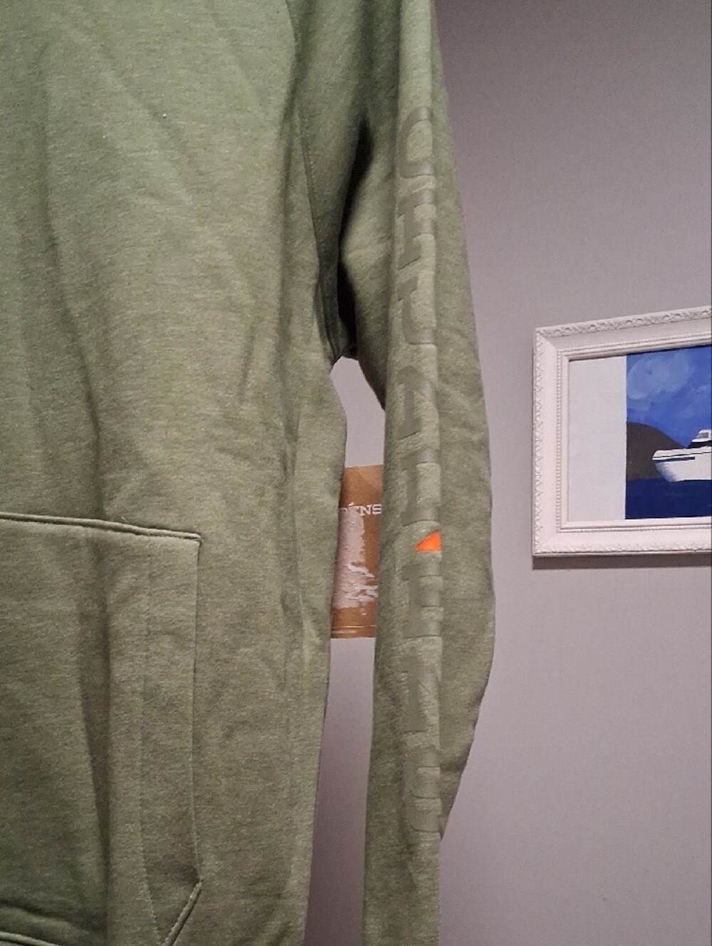 Grundens Men's Olive Green Pullover Hoodie with Front Pocket - Picture 3 of 10